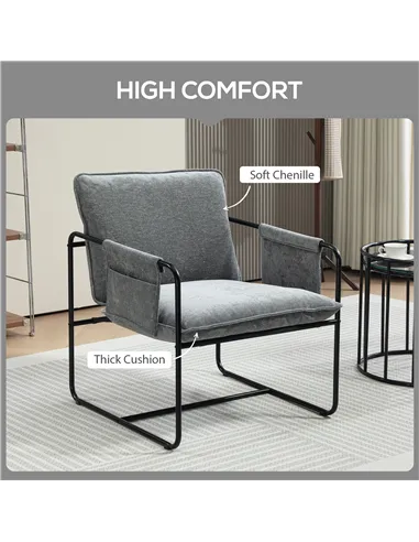 HOMCOM Minimal Padded Accent Chair, with Pockets - Grey