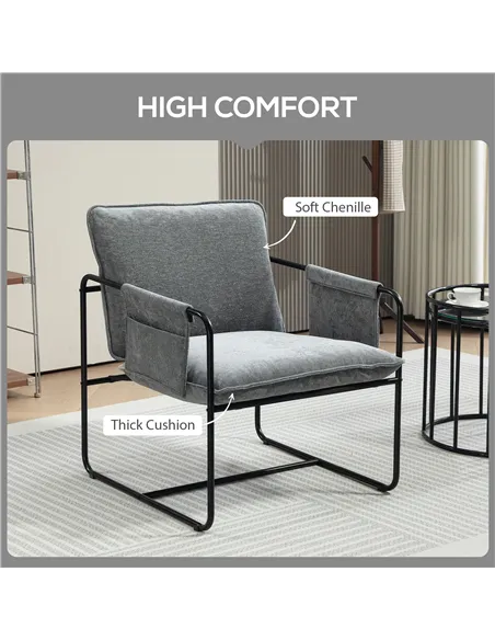HOMCOM Minimal Padded Accent Chair, with Pockets - Grey