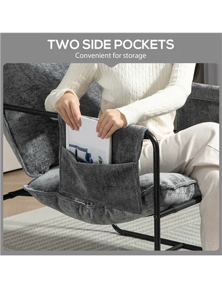 HOMCOM Minimal Padded Accent Chair, with Pockets - Grey