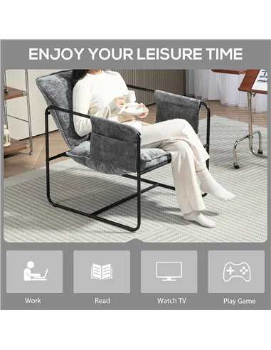 HOMCOM Minimal Padded Accent Chair, with Pockets - Grey