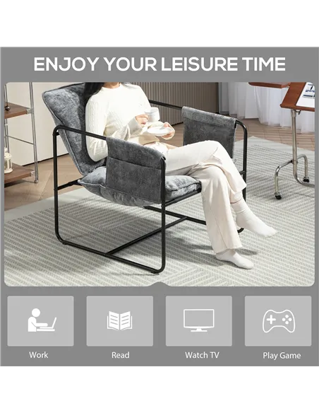 HOMCOM Minimal Padded Accent Chair, with Pockets - Grey