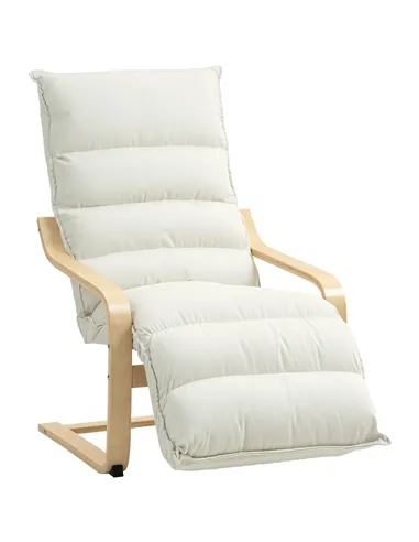 HOMCOM Curved Wooden Accent Chair, with Adjustable Footrest - Cream White