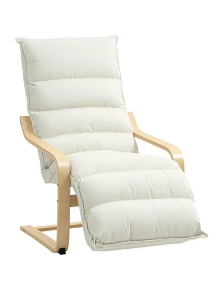 HOMCOM Curved Wooden Accent Chair, with Adjustable Footrest - Cream White