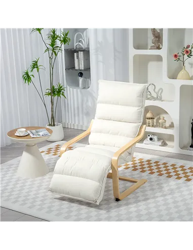 HOMCOM Curved Wooden Accent Chair, with Adjustable Footrest - Cream White