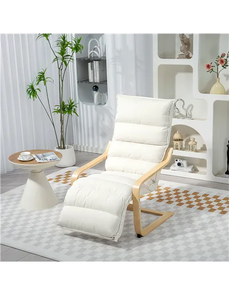 HOMCOM Curved Wooden Accent Chair, with Adjustable Footrest - Cream White