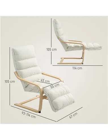 HOMCOM Curved Wooden Accent Chair, with Adjustable Footrest - Cream White