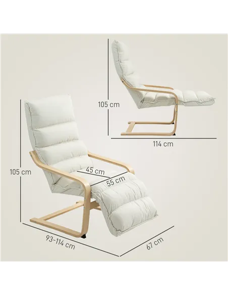 HOMCOM Curved Wooden Accent Chair, with Adjustable Footrest - Cream White