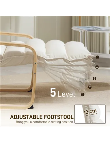 HOMCOM Curved Wooden Accent Chair, with Adjustable Footrest - Cream White