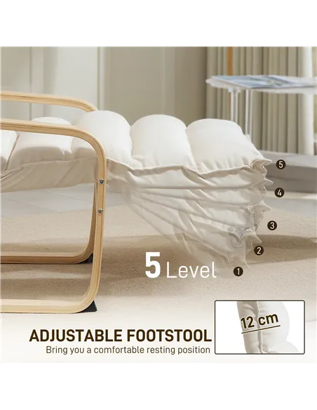 HOMCOM Curved Wooden Accent Chair, with Adjustable Footrest - Cream White