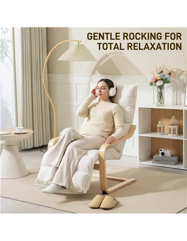 HOMCOM Curved Wooden Accent Chair, with Adjustable Footrest - Cream White