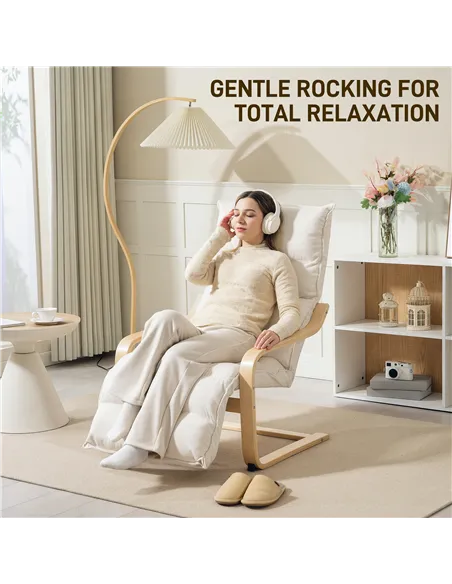 HOMCOM Curved Wooden Accent Chair, with Adjustable Footrest - Cream White