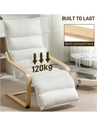 HOMCOM Curved Wooden Accent Chair, with Adjustable Footrest - Cream White