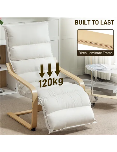 HOMCOM Curved Wooden Accent Chair, with Adjustable Footrest - Cream White