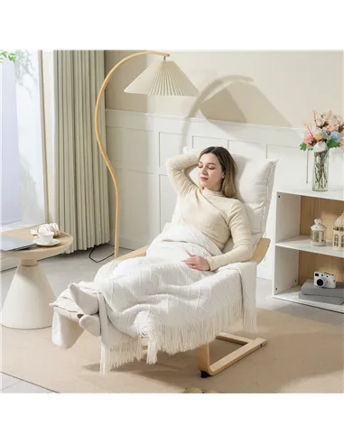 HOMCOM Curved Wooden Accent Chair, with Adjustable Footrest - Cream White