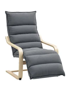 HOMCOM Curved Wooden Accent Chair, with Adjustable Footrest - Drak Grey