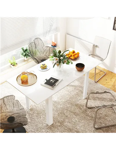 HOMCOM Extending Six-Person High Gloss Dining Table - White