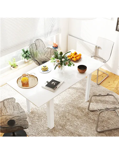 HOMCOM Extending Six-Person High Gloss Dining Table - White