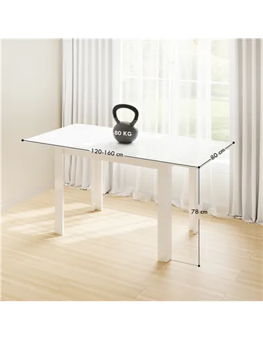 HOMCOM Extending Six-Person High Gloss Dining Table - White