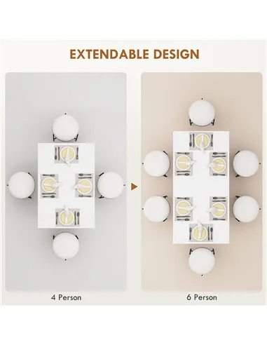 HOMCOM Extending Six-Person High Gloss Dining Table - White