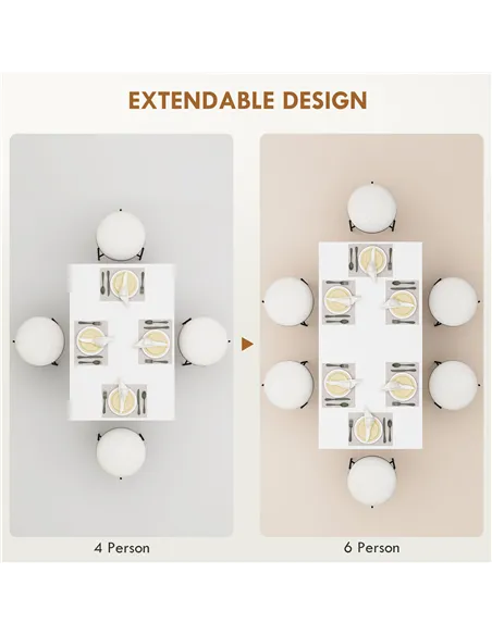 HOMCOM Extending Six-Person High Gloss Dining Table - White