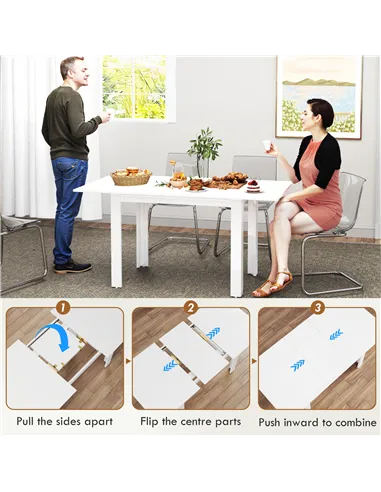 HOMCOM Extending Six-Person High Gloss Dining Table - White