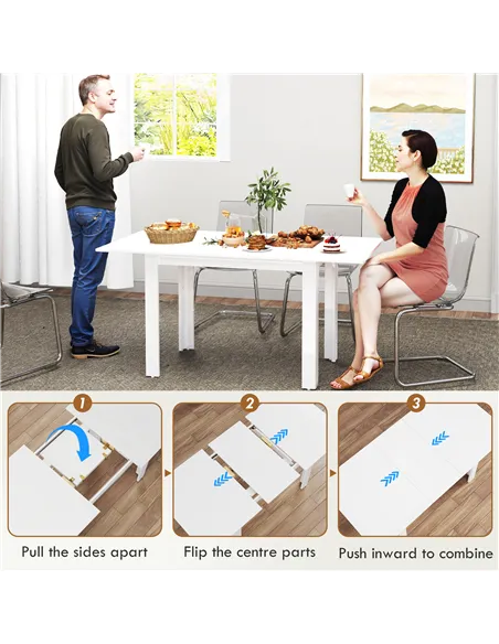 HOMCOM Extending Six-Person High Gloss Dining Table - White