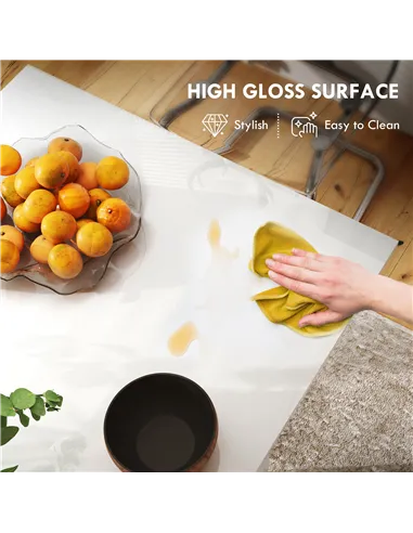 HOMCOM Extending Six-Person High Gloss Dining Table - White