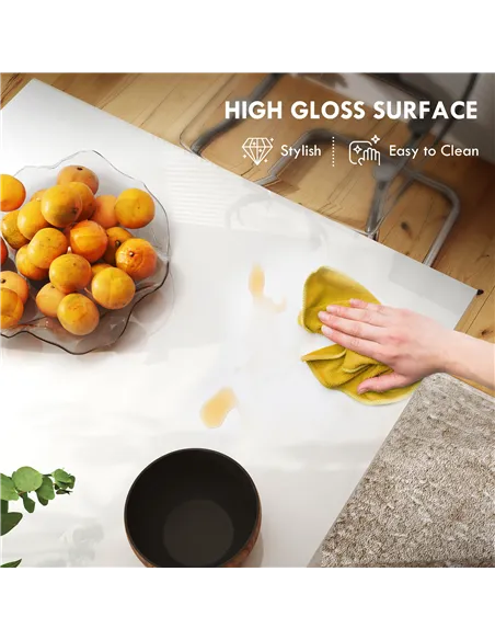 HOMCOM Extending Six-Person High Gloss Dining Table - White