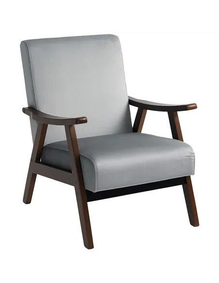 HOMCOM Nordic Accent Chair, Upholstered Velvet Armchair with Solid Wood Frame and Soft Thick Padded for Living Room, Bedroom, Gr