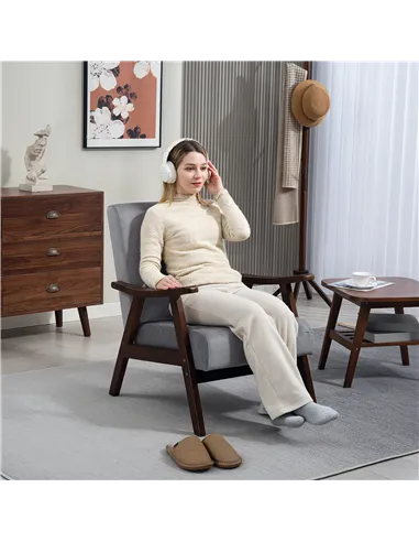 HOMCOM Nordic Accent Chair, Upholstered Velvet Armchair with Solid Wood Frame and Soft Thick Padded for Living Room, Bedroom, Gr