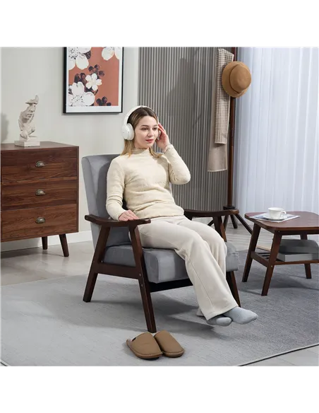 HOMCOM Nordic Accent Chair, Upholstered Velvet Armchair with Solid Wood Frame and Soft Thick Padded for Living Room, Bedroom, Gr