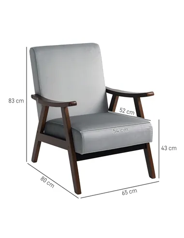 HOMCOM Nordic Accent Chair, Upholstered Velvet Armchair with Solid Wood Frame and Soft Thick Padded for Living Room, Bedroom, Gr