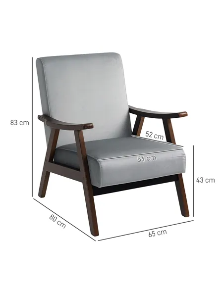 HOMCOM Nordic Accent Chair, Upholstered Velvet Armchair with Solid Wood Frame and Soft Thick Padded for Living Room, Bedroom, Gr