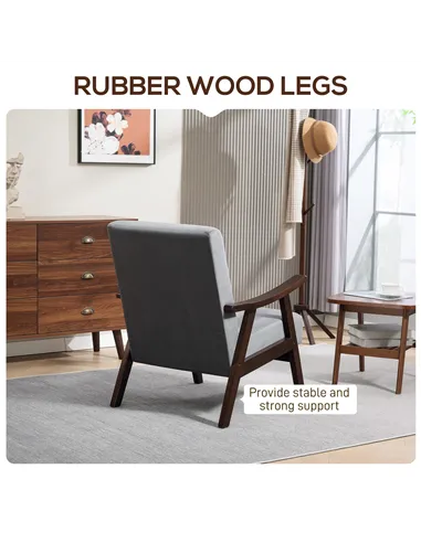 HOMCOM Nordic Accent Chair, Upholstered Velvet Armchair with Solid Wood Frame and Soft Thick Padded for Living Room, Bedroom, Gr