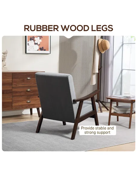 HOMCOM Nordic Accent Chair, Upholstered Velvet Armchair with Solid Wood Frame and Soft Thick Padded for Living Room, Bedroom, Gr