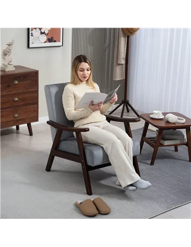 HOMCOM Nordic Accent Chair, Upholstered Velvet Armchair with Solid Wood Frame and Soft Thick Padded for Living Room, Bedroom, Gr