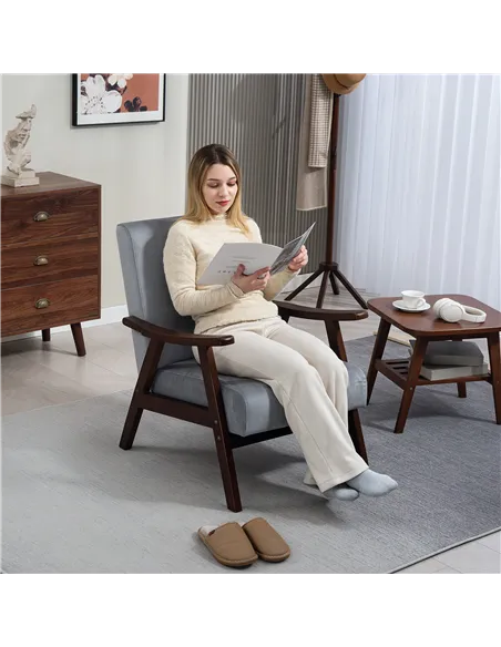 HOMCOM Nordic Accent Chair, Upholstered Velvet Armchair with Solid Wood Frame and Soft Thick Padded for Living Room, Bedroom, Gr