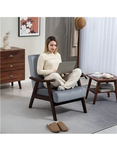 HOMCOM Nordic Accent Chair, Upholstered Velvet Armchair with Solid Wood Frame and Soft Thick Padded for Living Room, Bedroom, Gr