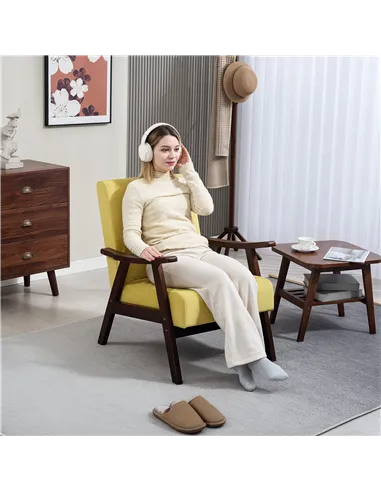 HOMCOM Nordic Accent Chair, Upholstered Velvet Armchair with Solid Wood Frame and Soft Thick Padded for Living Room, Bedroom, Ch