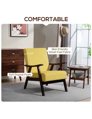 HOMCOM Nordic Accent Chair, Upholstered Velvet Armchair with Solid Wood Frame and Soft Thick Padded for Living Room, Bedroom, Ch