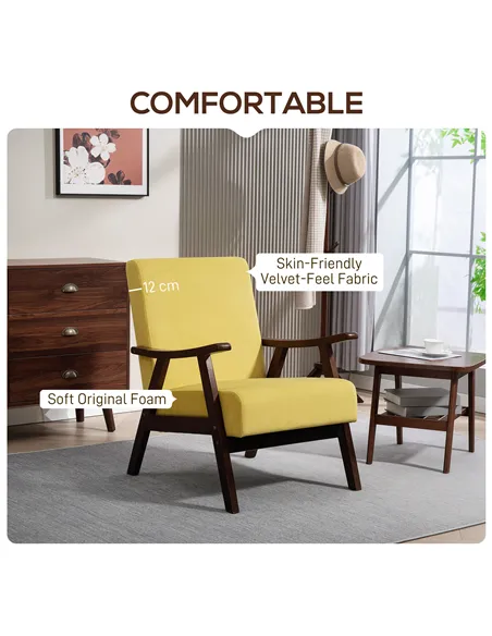 HOMCOM Nordic Accent Chair, Upholstered Velvet Armchair with Solid Wood Frame and Soft Thick Padded for Living Room, Bedroom, Ch