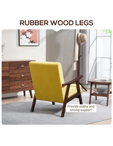 HOMCOM Nordic Accent Chair, Upholstered Velvet Armchair with Solid Wood Frame and Soft Thick Padded for Living Room, Bedroom, Ch