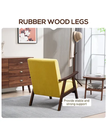 HOMCOM Nordic Accent Chair, Upholstered Velvet Armchair with Solid Wood Frame and Soft Thick Padded for Living Room, Bedroom, Ch