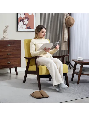 HOMCOM Nordic Accent Chair, Upholstered Velvet Armchair with Solid Wood Frame and Soft Thick Padded for Living Room, Bedroom, Ch