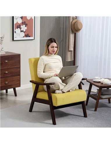 HOMCOM Nordic Accent Chair, Upholstered Velvet Armchair with Solid Wood Frame and Soft Thick Padded for Living Room, Bedroom, Ch