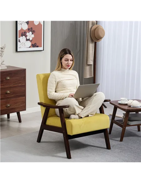 HOMCOM Nordic Accent Chair, Upholstered Velvet Armchair with Solid Wood Frame and Soft Thick Padded for Living Room, Bedroom, Ch