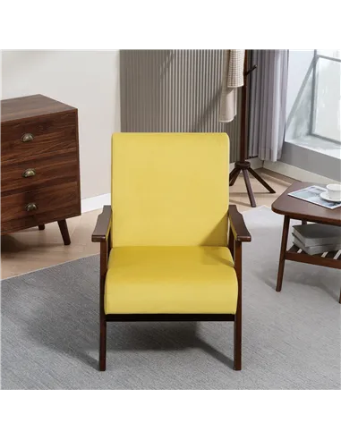 HOMCOM Nordic Accent Chair, Upholstered Velvet Armchair with Solid Wood Frame and Soft Thick Padded for Living Room, Bedroom, Ch