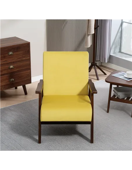 HOMCOM Nordic Accent Chair, Upholstered Velvet Armchair with Solid Wood Frame and Soft Thick Padded for Living Room, Bedroom, Ch