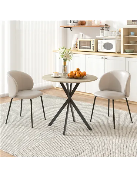 HOMCOM 80cm Industrial Round Dining Table - White Oak