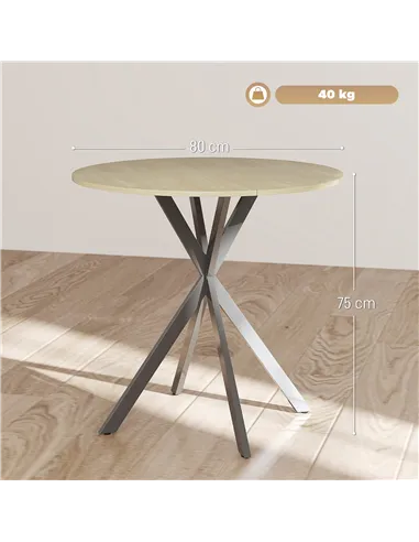 HOMCOM 80cm Industrial Round Dining Table - White Oak